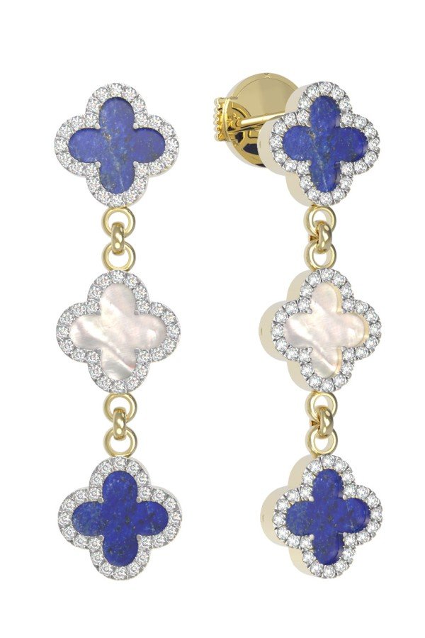 Серьги из лимонного золота c бриллиантами, лазуритом и перламутром