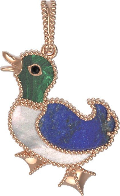 Подвеска из золота c эмалью, лазуритом, малахитом и перламутром