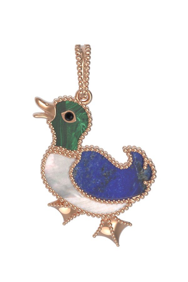 Подвеска из золота c эмалью, лазуритом, малахитом и перламутром