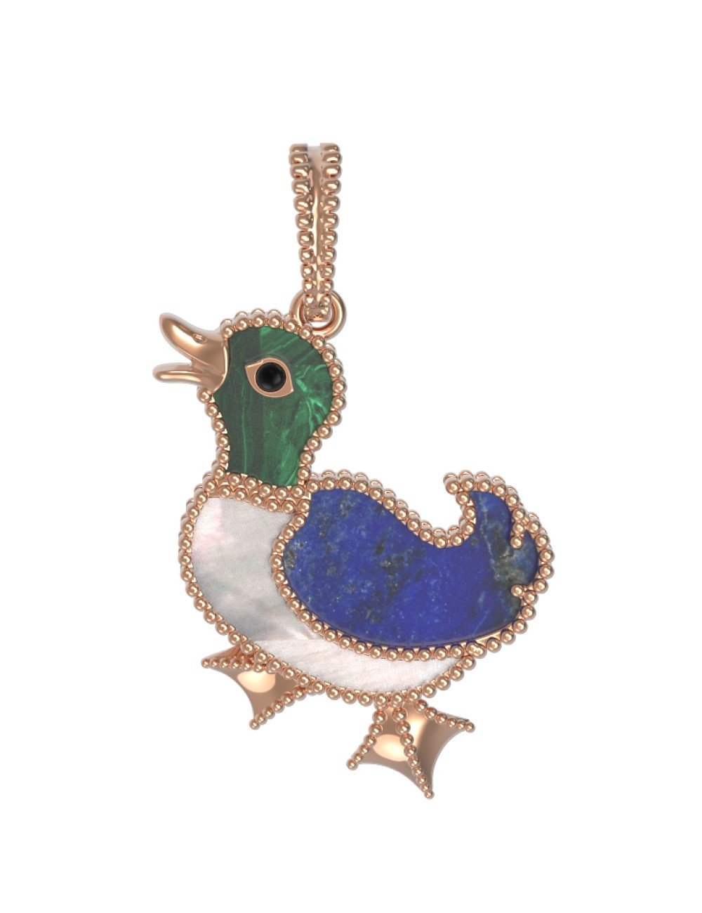 Подвеска из золота c эмалью, лазуритом, малахитом и перламутром
