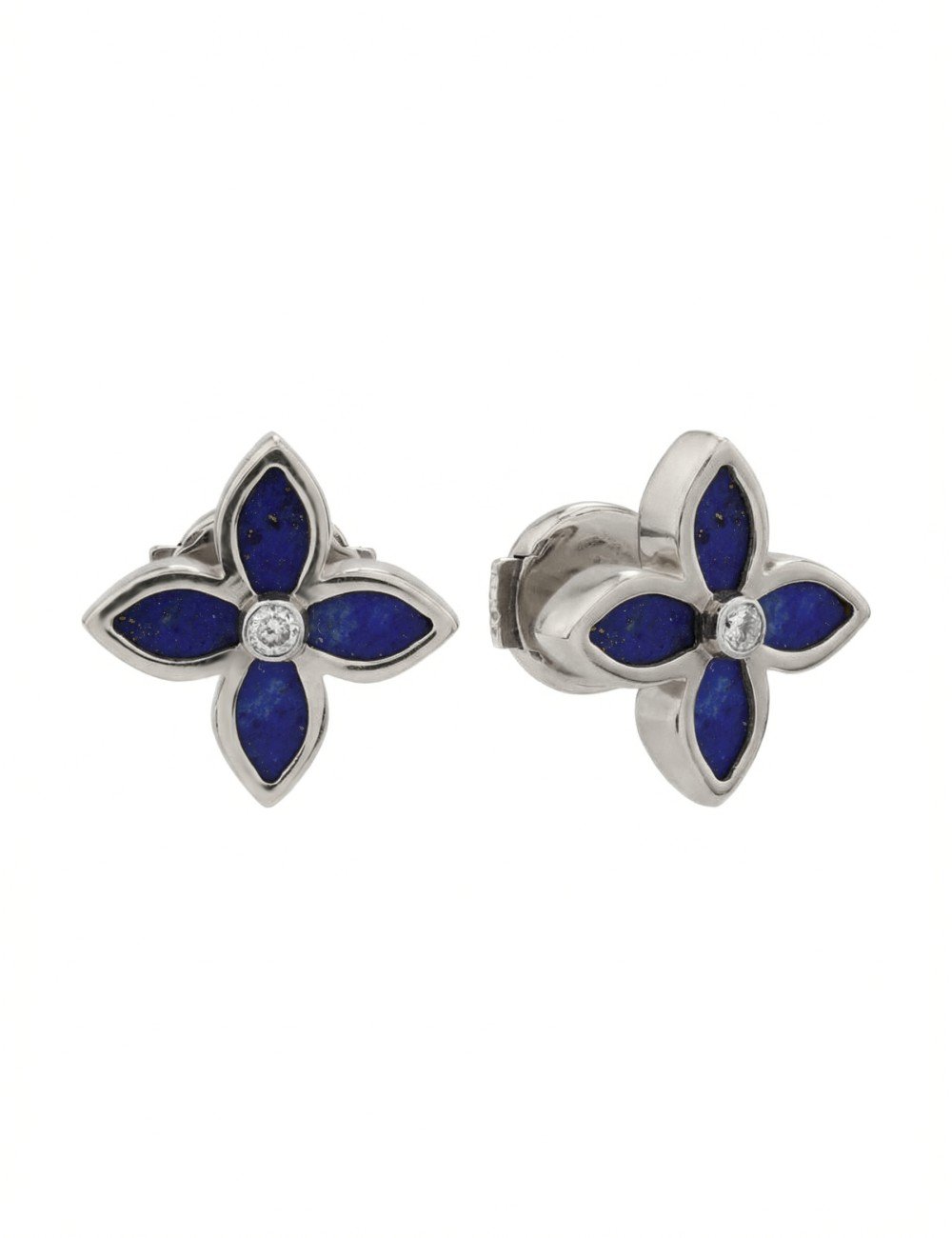 Серьги из белого золота c бриллиантами и лазуритом