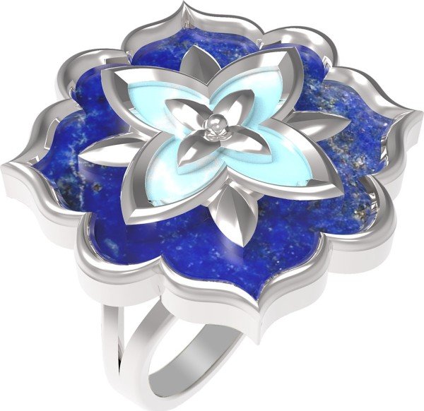 Кольцо из белого золота c бирюзой и лазуритом