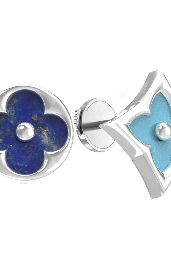 Серьги из белого золота c бирюзой и лазуритом