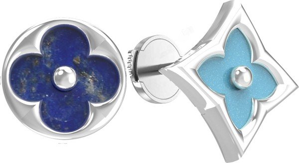 Серьги из белого золота c бирюзой и лазуритом