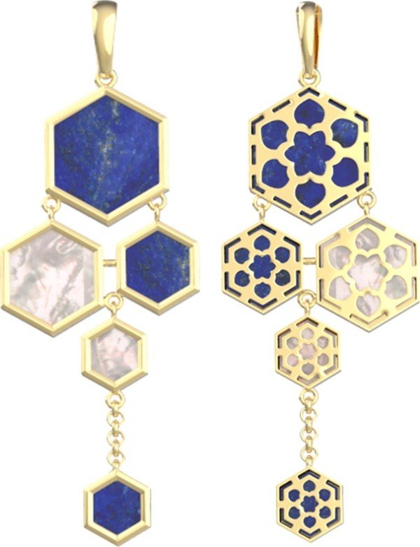 Подвеска из лимонного золота c лазуритом и перламутром