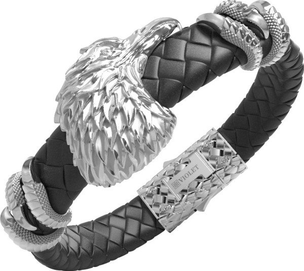 Браслет из белого золота c бриллиантами и кожаным шнурком