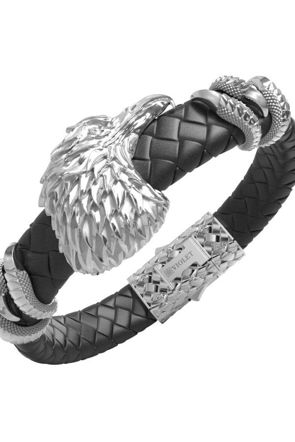 Браслет из белого золота c бриллиантами и кожаным шнурком