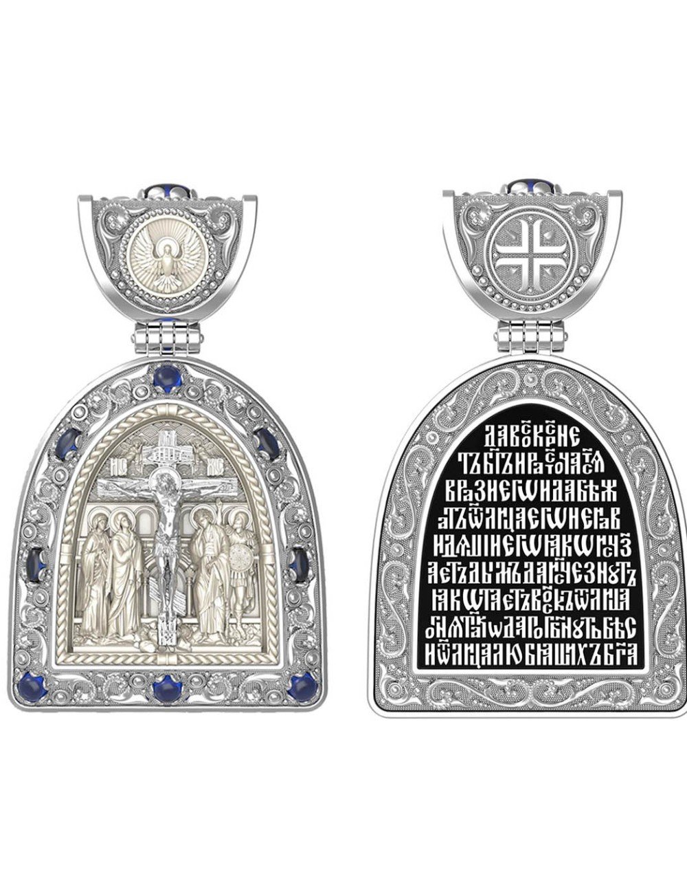 Образок из белого золота c эмалью, сапфиром и бивнем мамонта