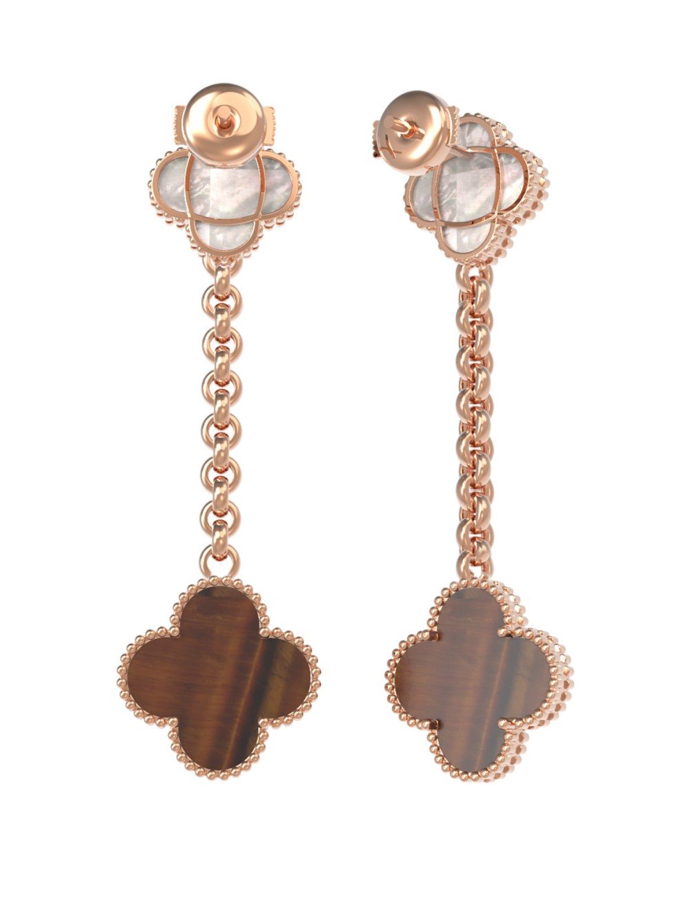 Серьги из золота c тигровым глазом и перламутром