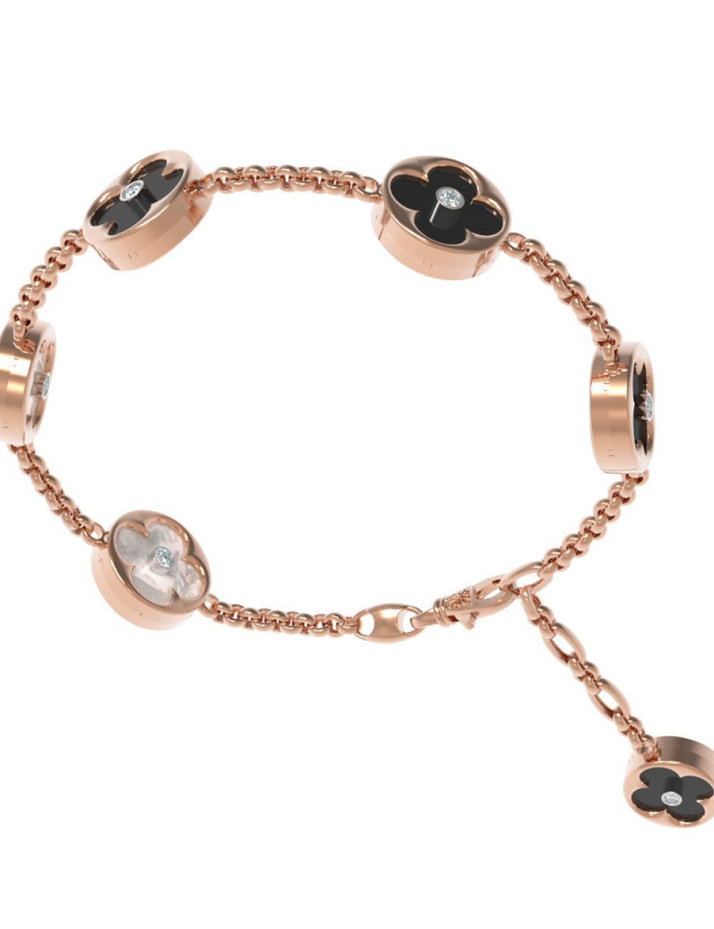 Браслет из золота c бриллиантами, ониксом и перламутром