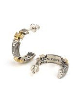 Серьги из серебра и золота c бриллиантами и рубином