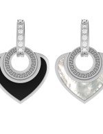 Подвеска из белого золота c фианитом, ониксом и перламутром