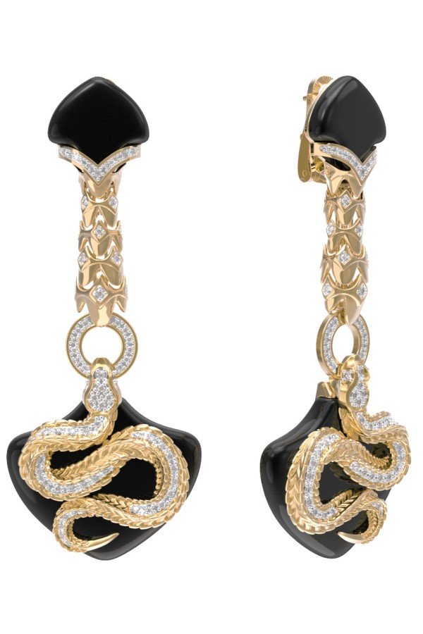 Серьги из лимонного золота c бриллиантами и ониксом