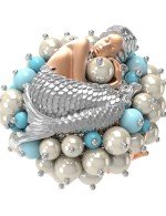 Кольцо из золота c жемчугом и бирюзой