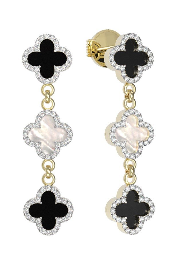 Серьги из лимонного золота c бриллиантами, ониксом и перламутром