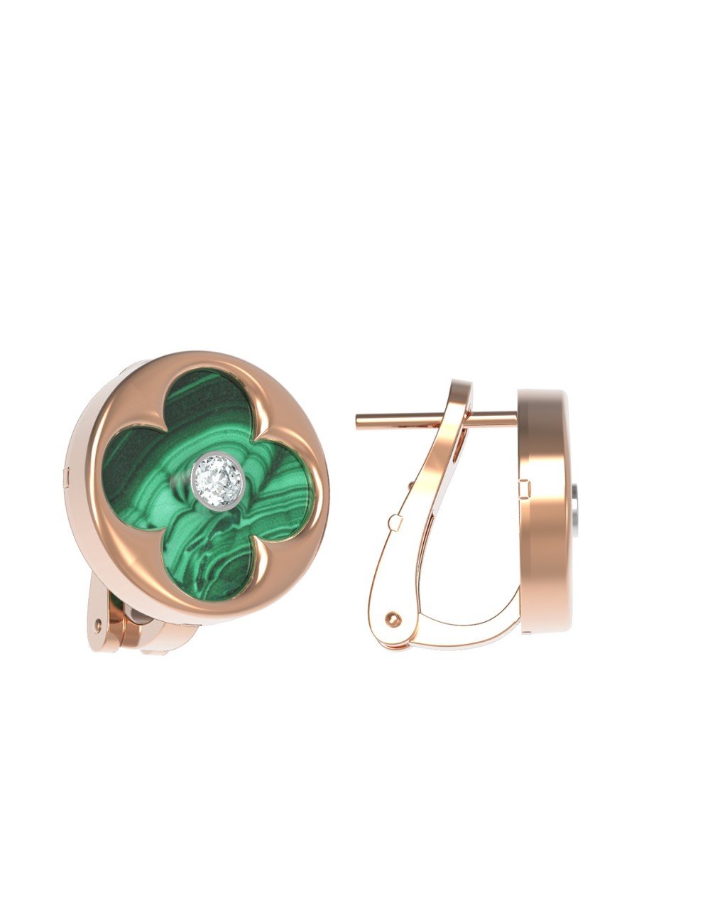 Серьги из золота c бриллиантами и малахитом