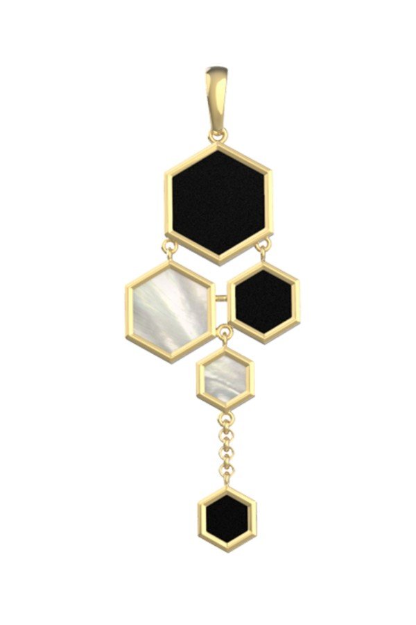 Подвеска из лимонного золота c ониксом и перламутром