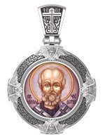 Образок из белого золота c эмалью и иконописью