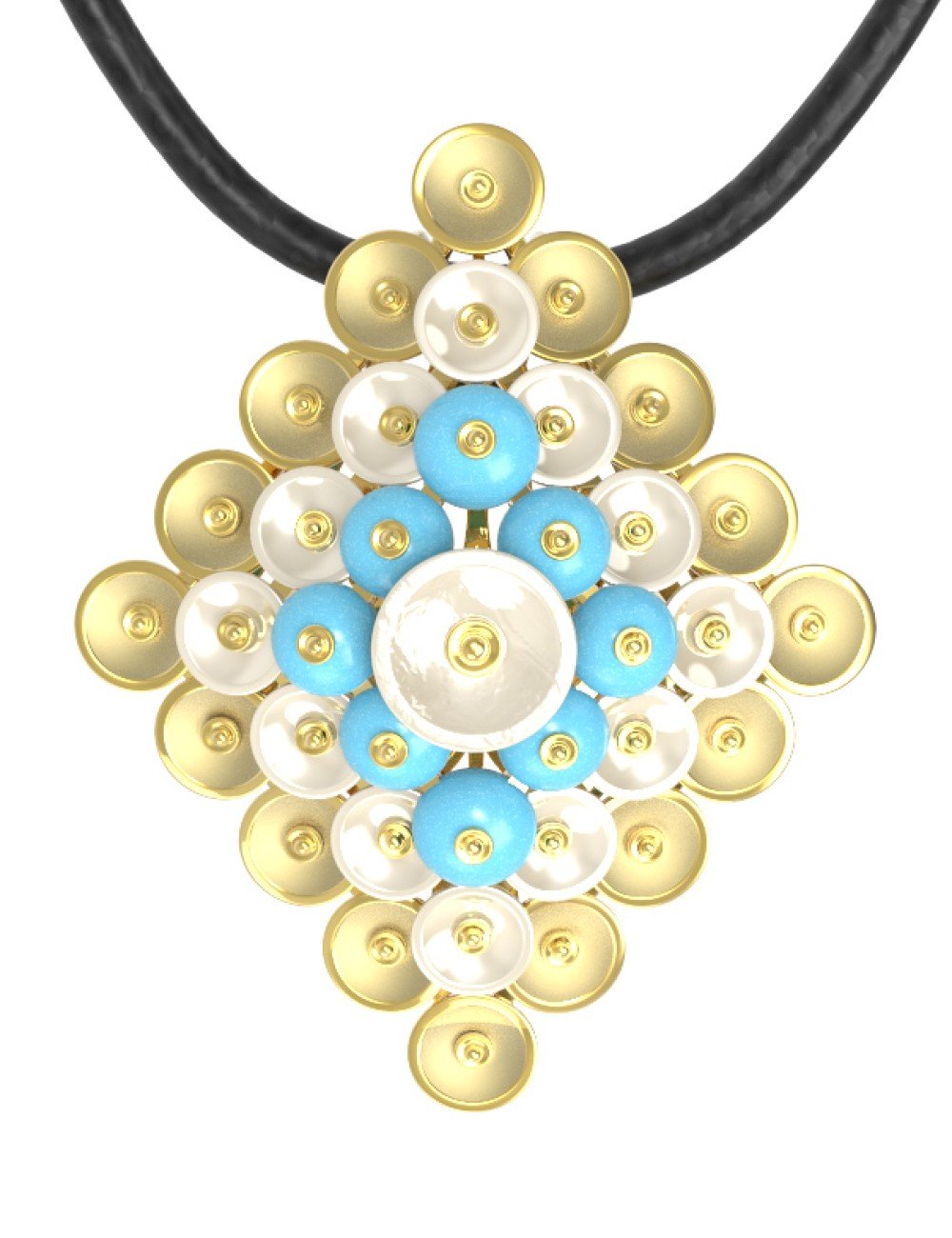 Подвеска из лимонного золота c бирюзой и перламутром