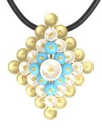 Подвеска из лимонного золота c бирюзой и перламутром