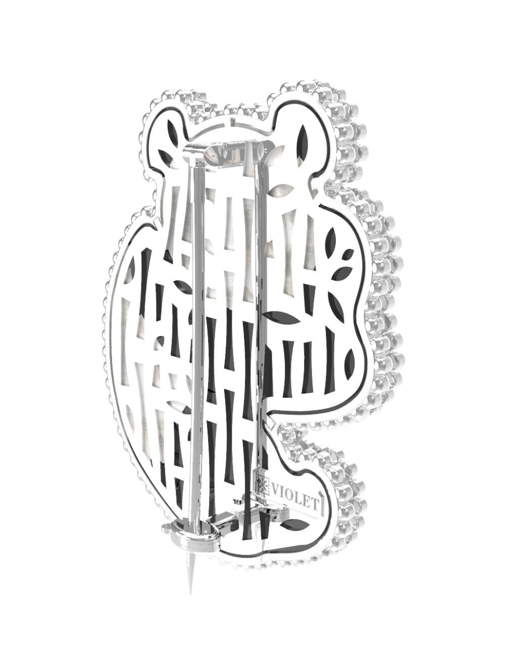 Брошь из белого золота c эмалью, ониксом и перламутром