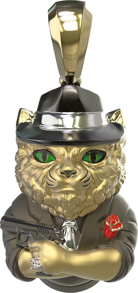 Подвеска из лимонного золота c эмалью, бриллиантами и рубином