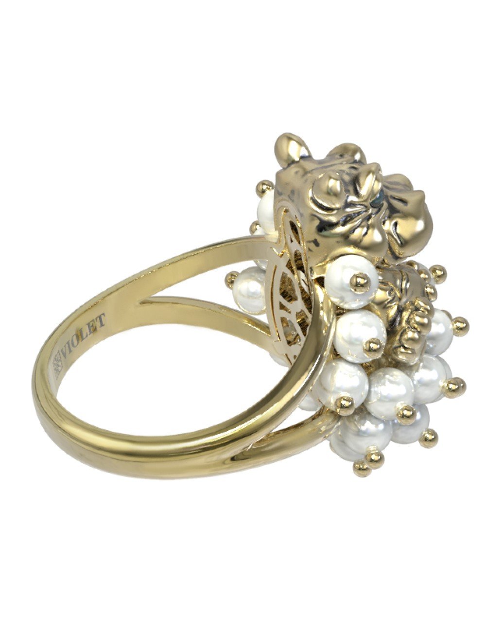 Кольцо из лимонного золота c эмалью и жемчугом