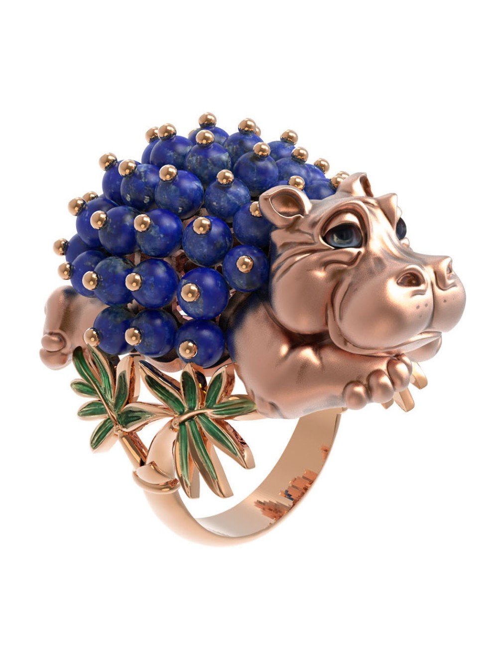 Кольцо из золота c эмалью и лазуритом