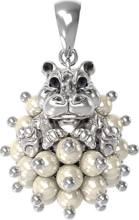 Подвеска из белого золота c эмалью и жемчугом