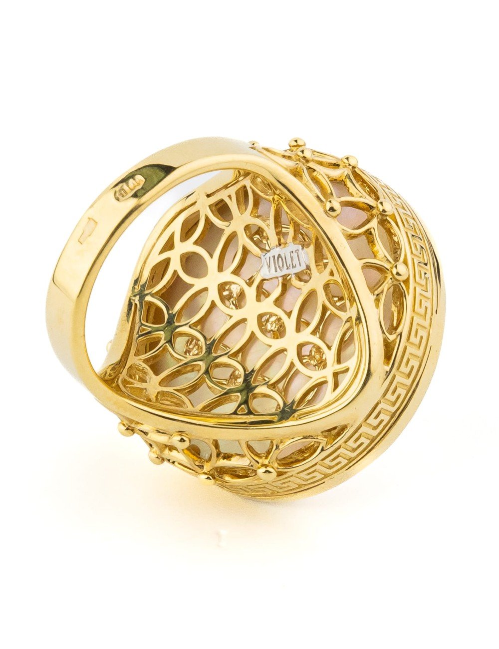 Кольцо из лимонного золота c эмалью и перламутром