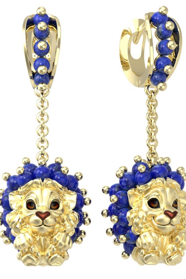 Серьги из лимонного золота c эмалью и лазуритом