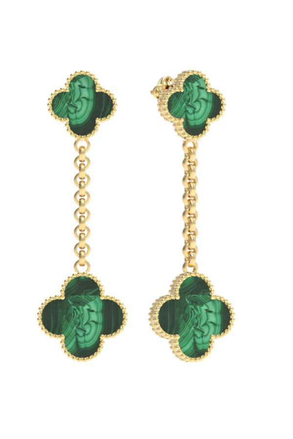 Серьги из лимонного золота c малахитом