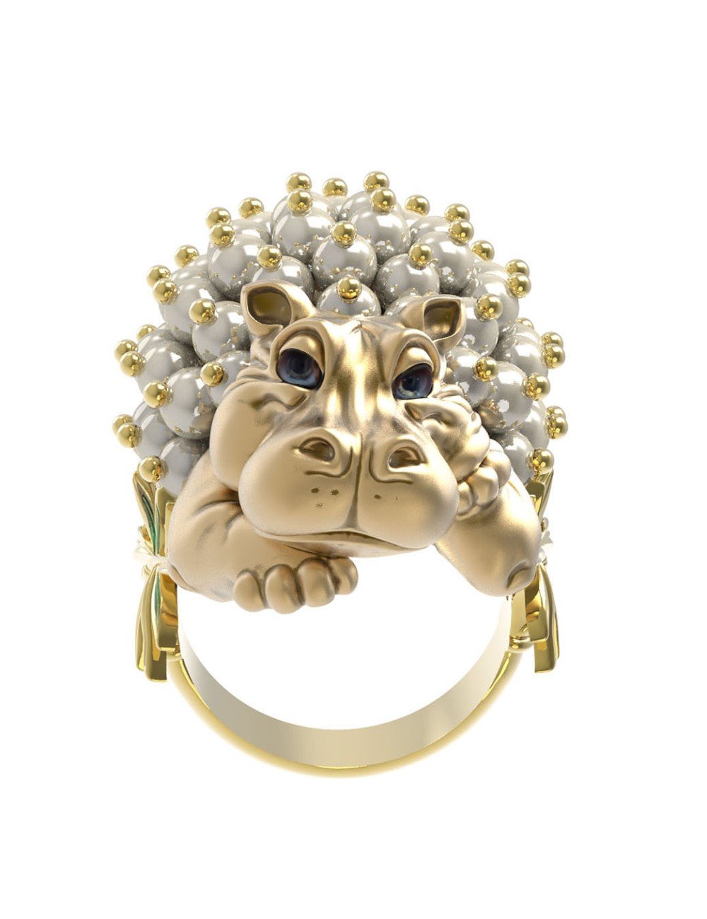 Кольцо из лимонного золота c эмалью и жемчугом