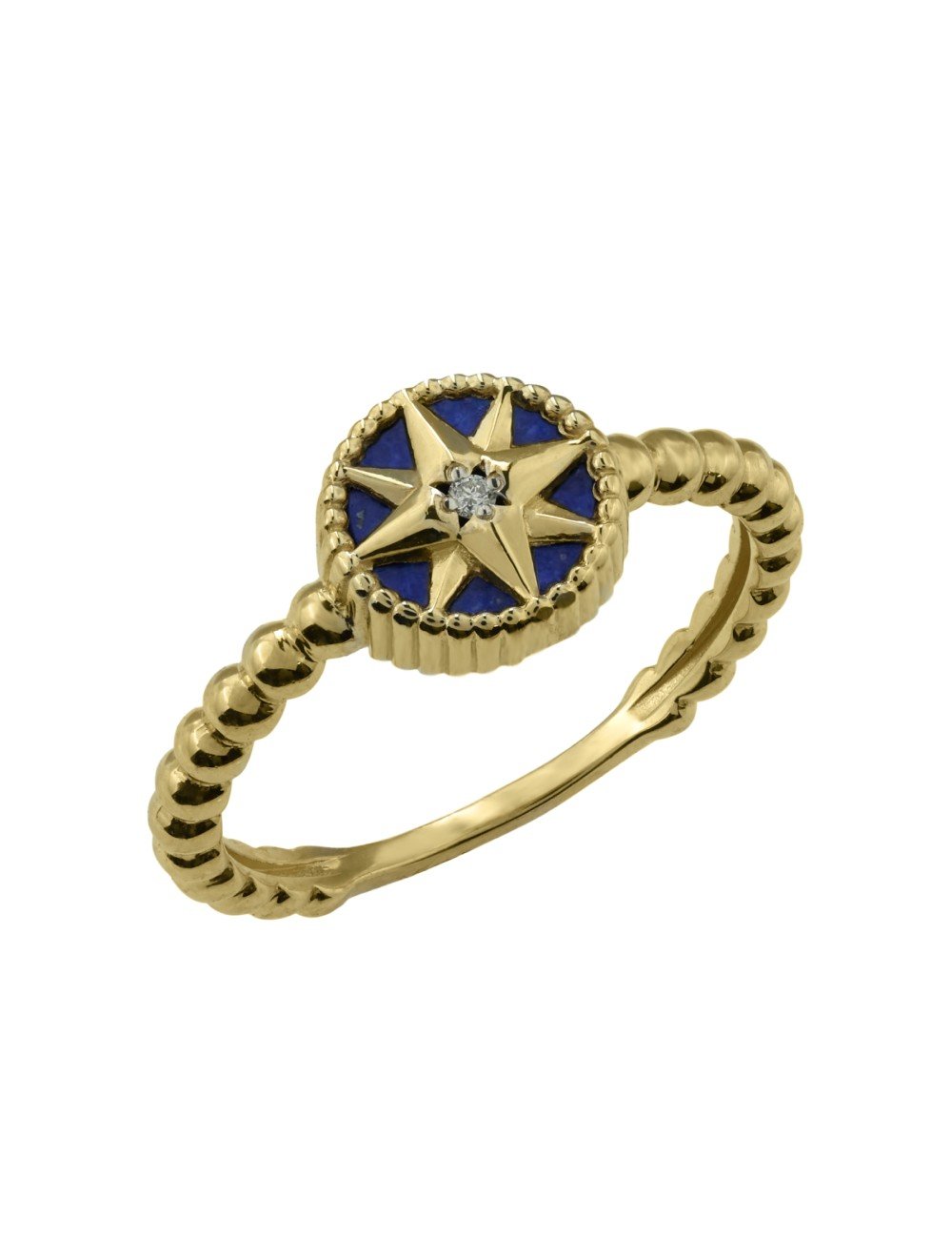 Кольцо из лимонного золота c бриллиантами и лазуритом