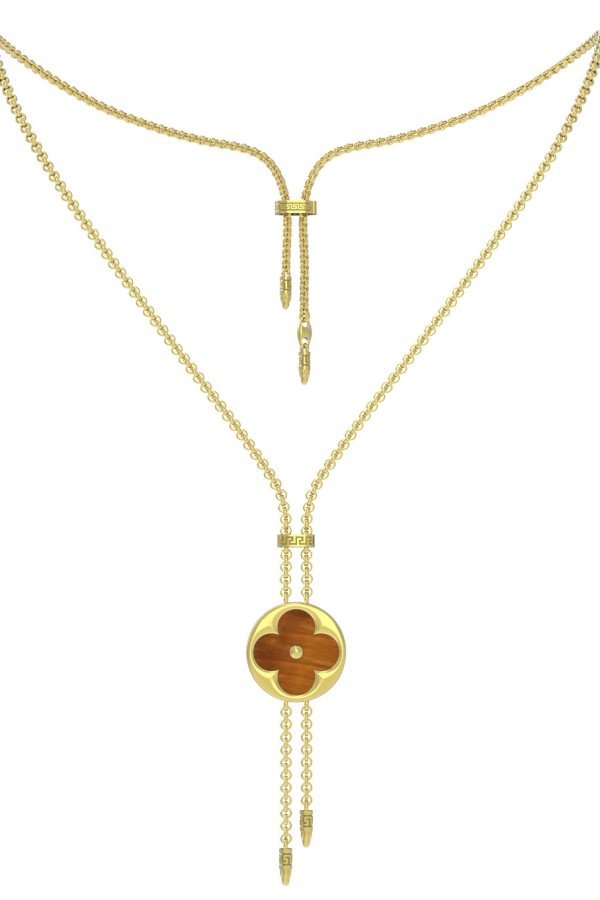 Колье из лимонного золота c тигровым глазом и перламутром