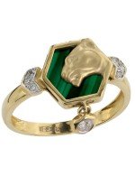 Кольцо из лимонного золота c бриллиантами и малахитом
