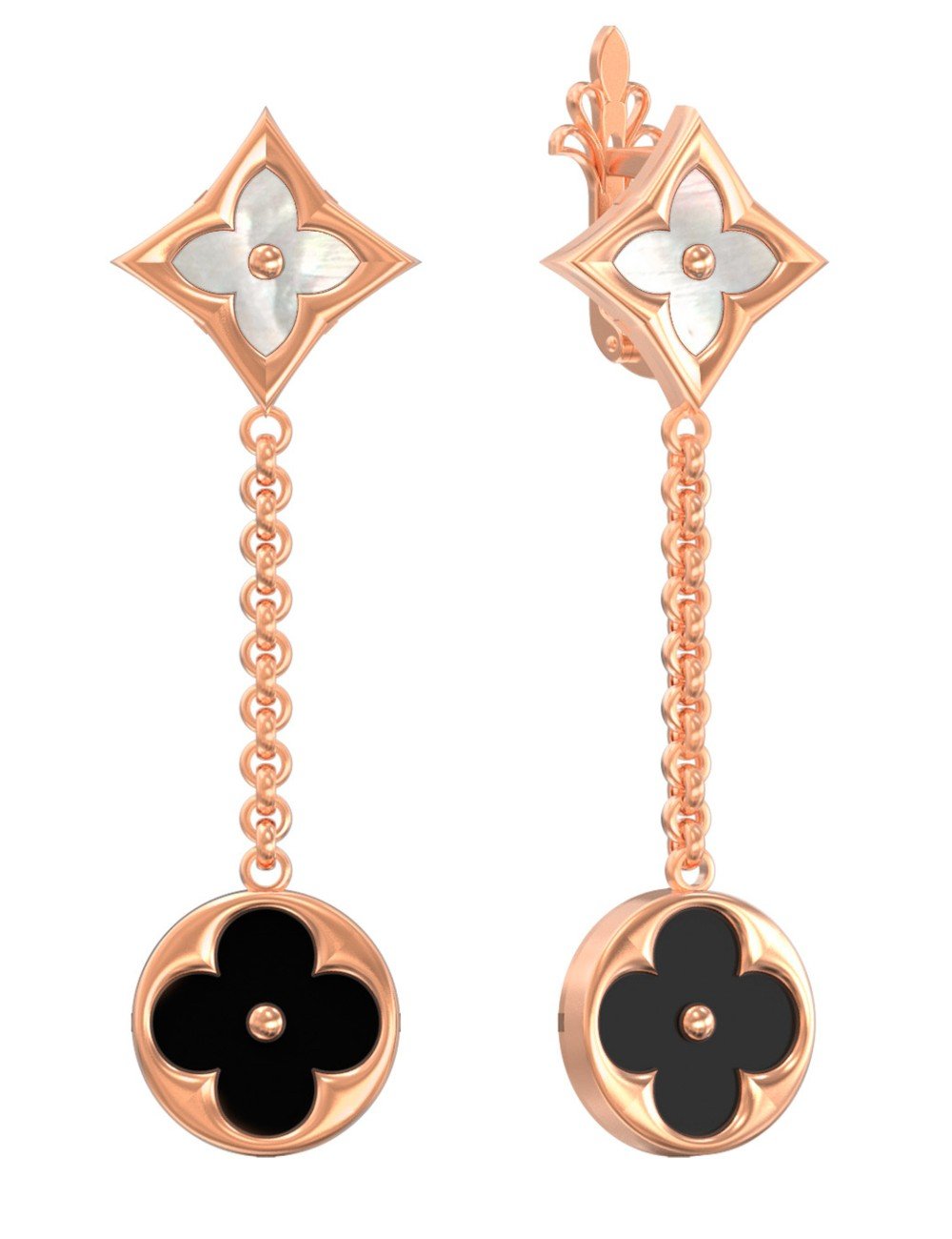 Серьги из золота c ониксом и перламутром