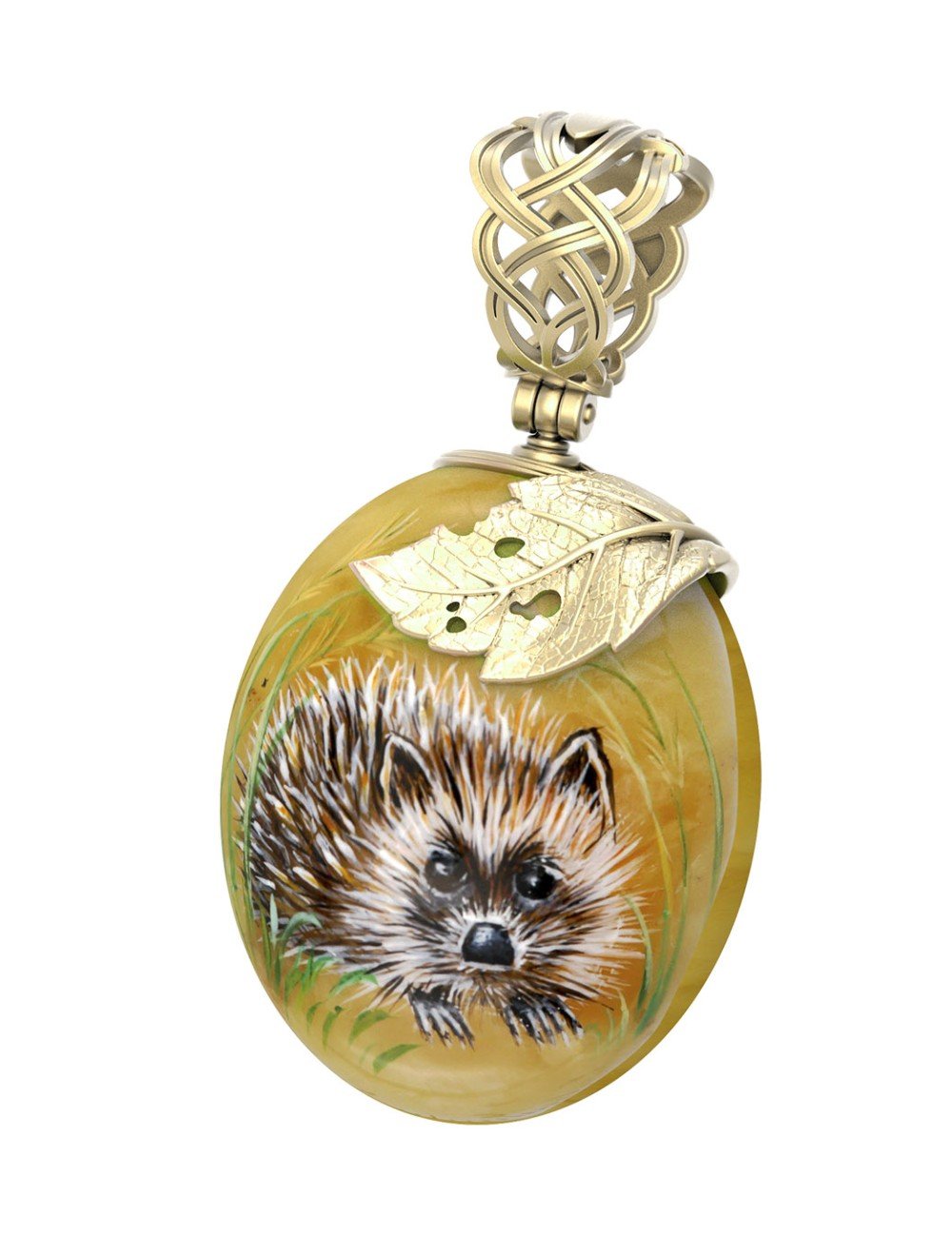 Подвеска из лимонного золота c росписным янтарём