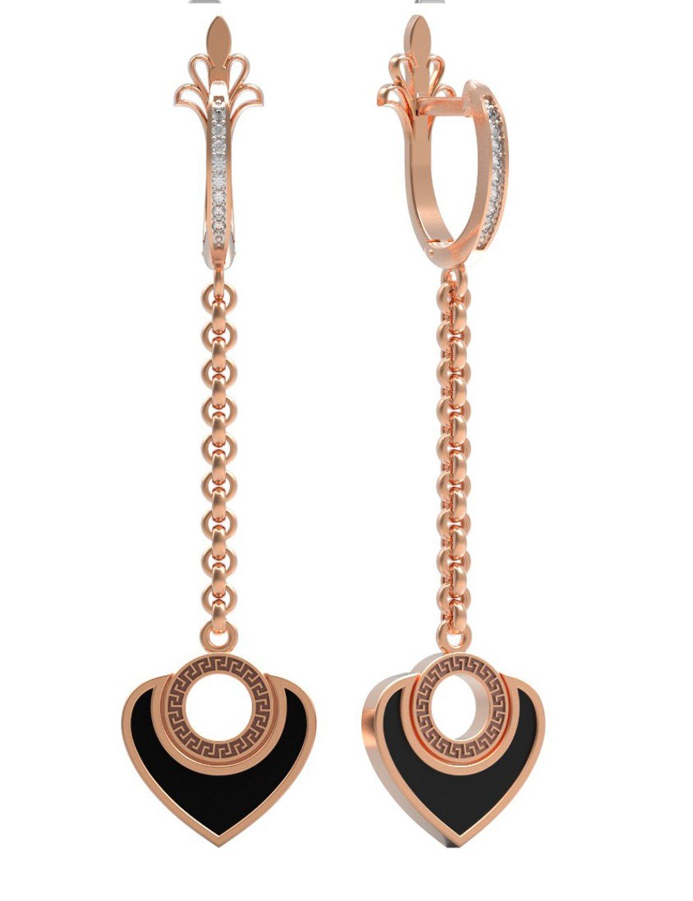 Серьги из золота c фианитом и ониксом