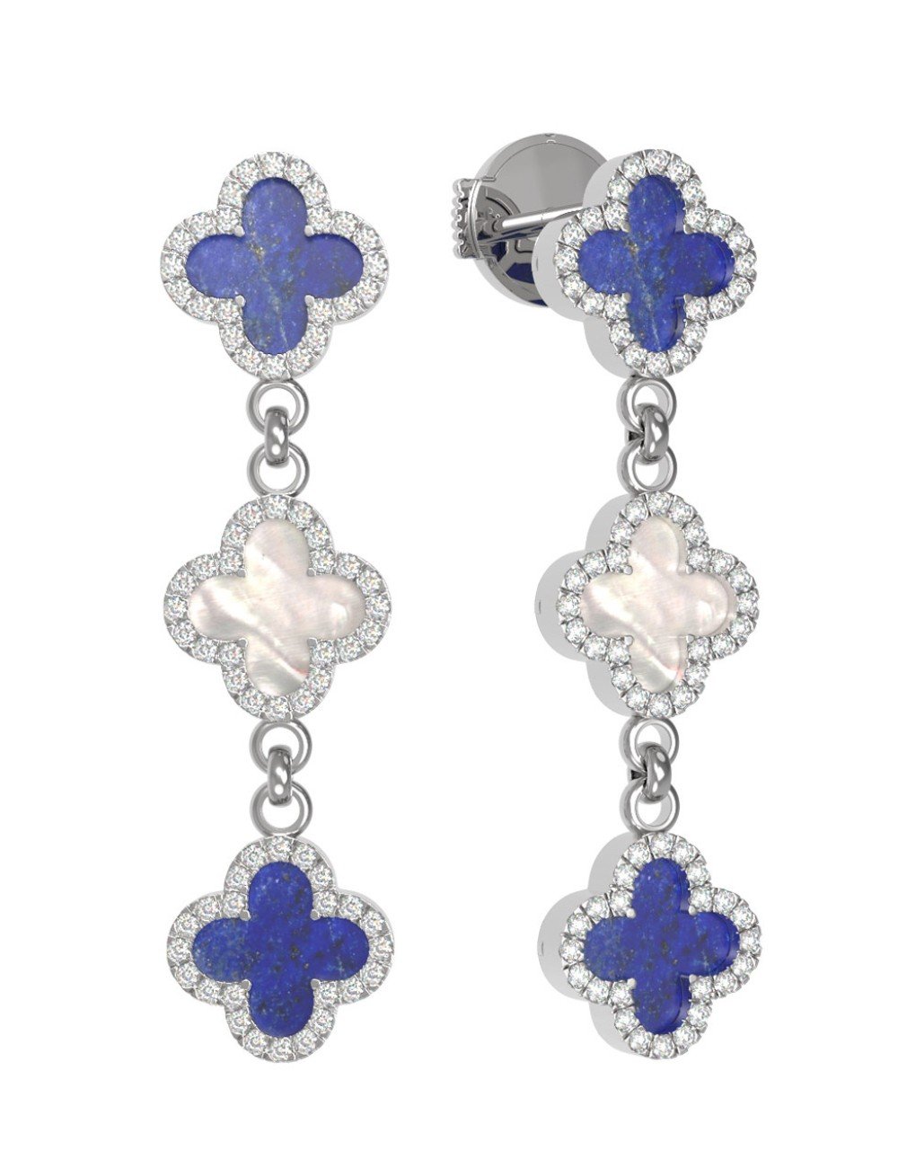 Серьги из белого золота c бриллиантами, лазуритом и перламутром