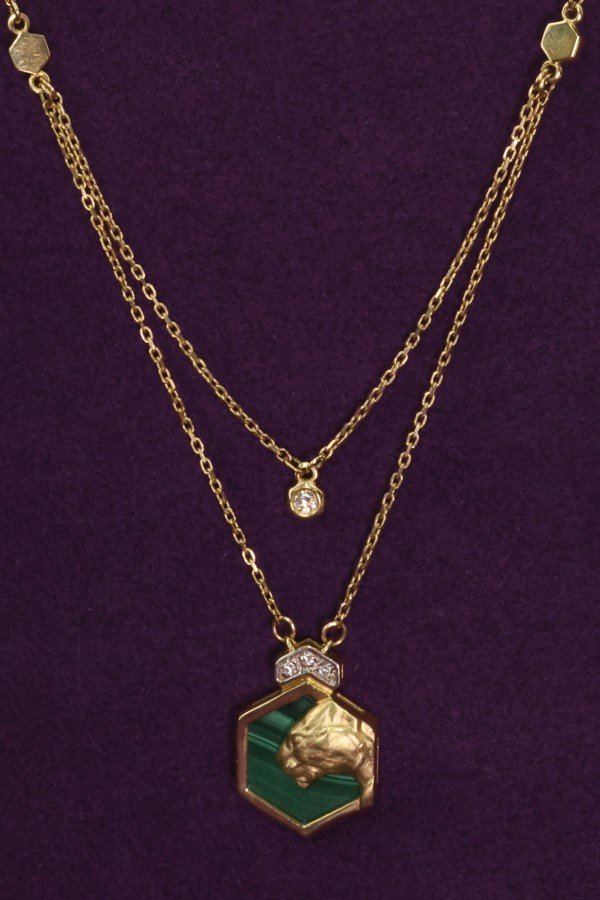 Колье из лимонного золота c бриллиантами и малахитом