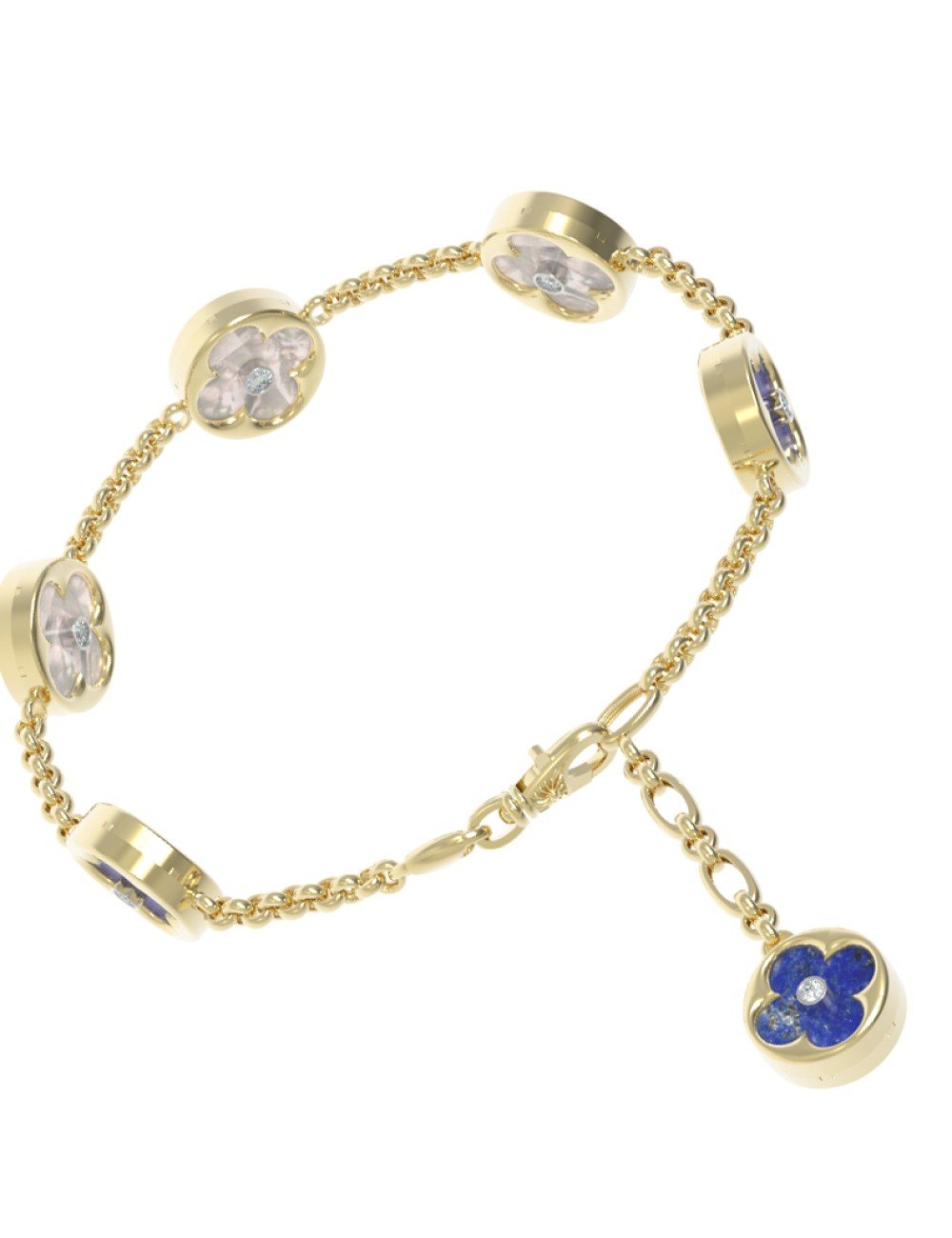 Браслет из лимонного золота c бриллиантами, лазуритом и перламутром