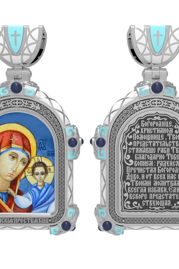 Образок из белого золота c эмалью и иконописью