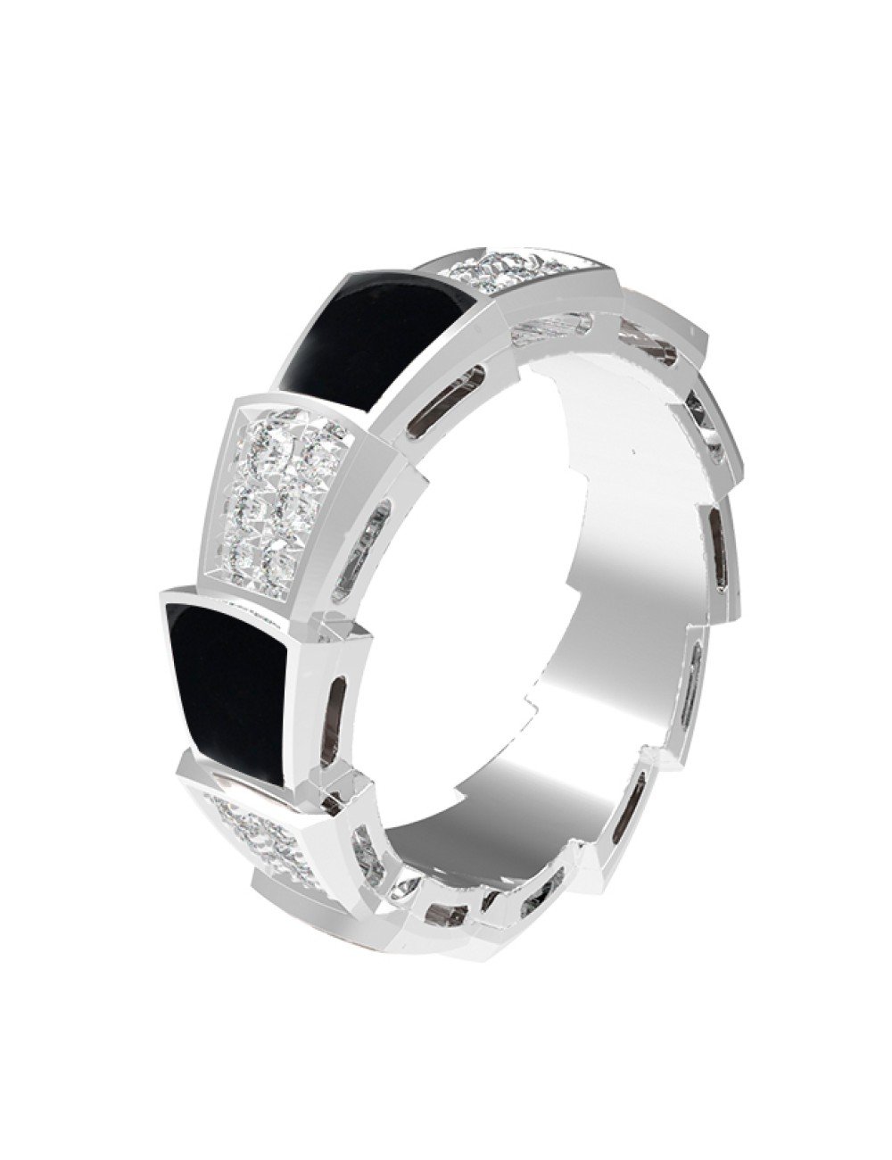 Кольцо из белого золота c бриллиантами и ониксом