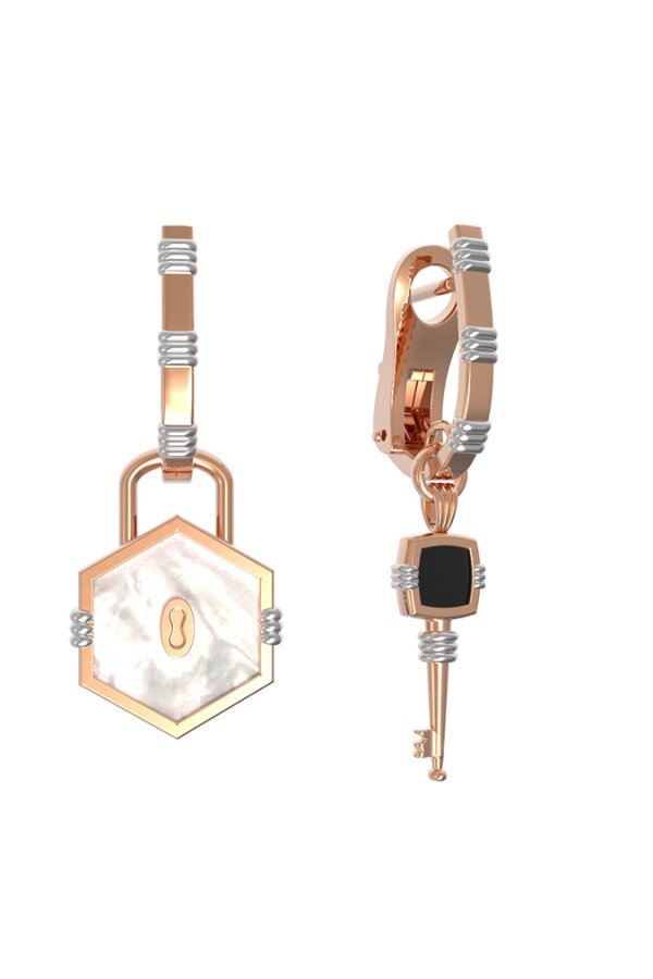 Серьги из золота c ониксом и перламутром