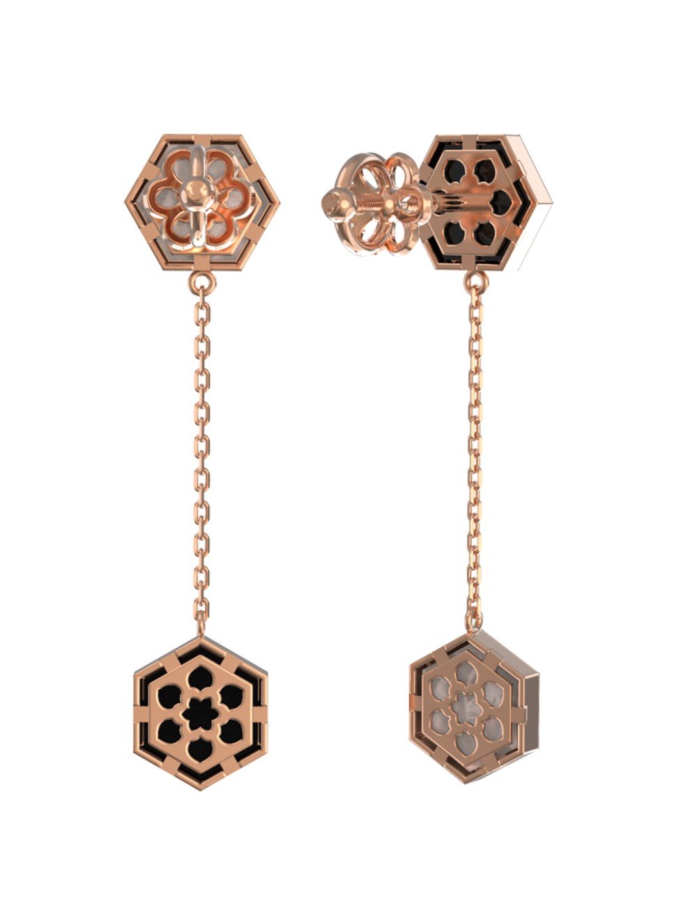 Серьги из золота c ониксом и перламутром