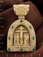 Образок из лимонного золота c эмалью и хризопразом