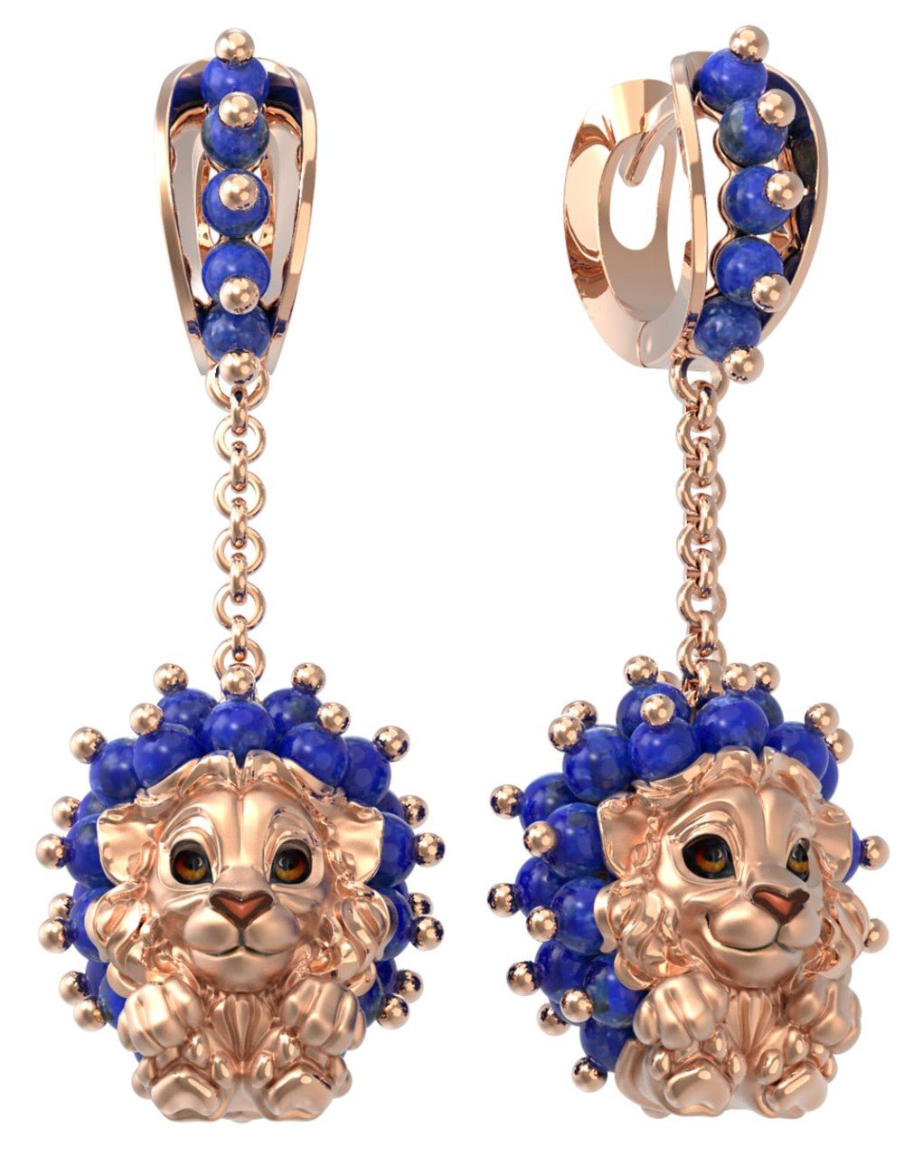 Серьги из золота c эмалью и лазуритом