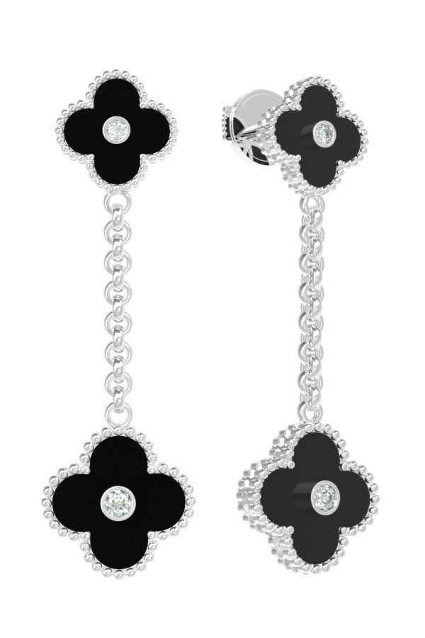 Серьги из белого золота c бриллиантами и ониксом