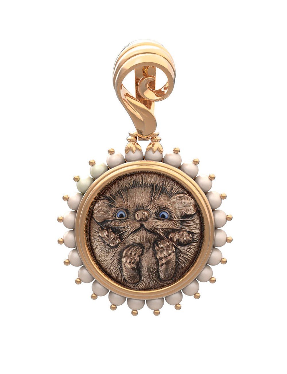 Подвеска из золота c эмалью и жемчугом